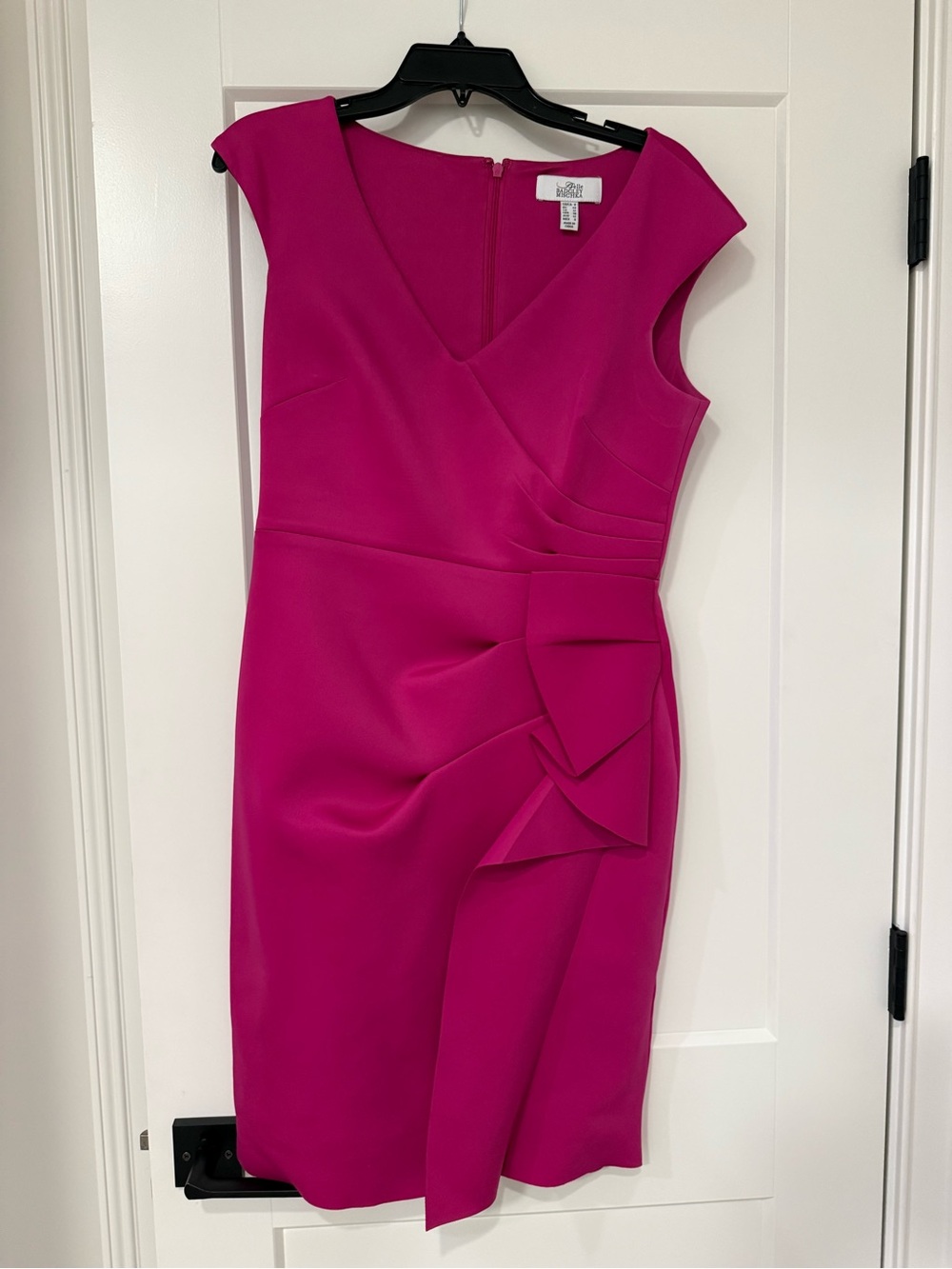 Badgley Mischka Fuchsia Midi Sheath Dress with Draped Side Detail